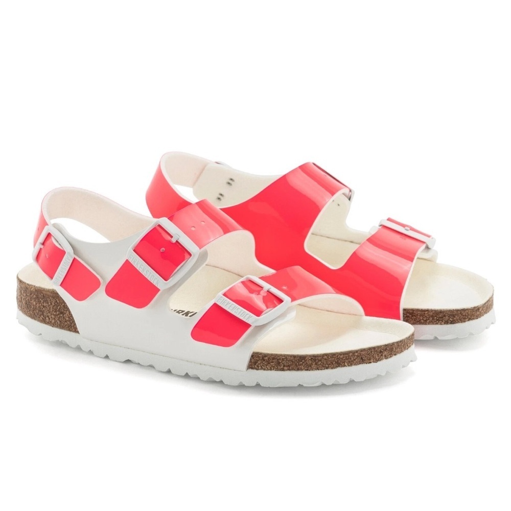 Birkenstock Milano Neon Pink Sandals Shoes Vegan Patent - Picture 3 of 16